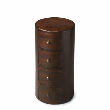 HOMEROOTS 24 in. Wood Round End Table with Four Drawers, Warm Brown 476447